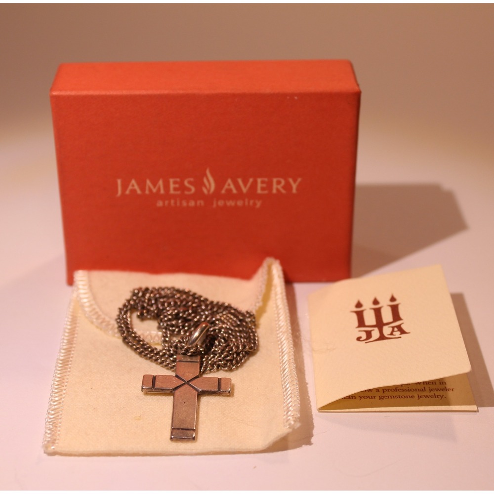 James Avery Sterling Silver Latin Cross  Charm/Pendant, With Chain and Box. (K)